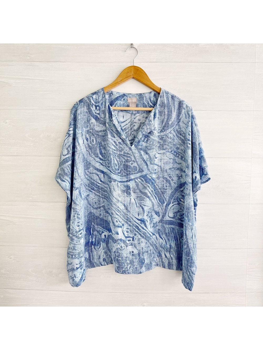 Chico’s Blue Paisley Abstract Print Poncho Tunic Top Size 2 Large